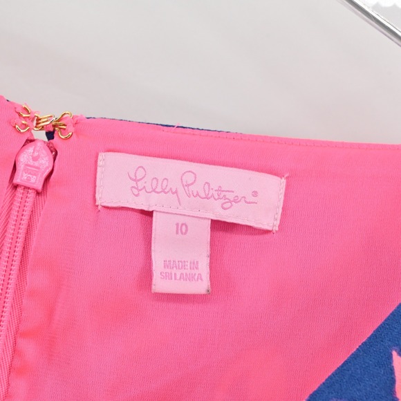 Lilly Pulitzer Donna Romper Sz 10 Indigo Night Caw Blue Pink Sleeveless Playsuit - Picture 9 of 16